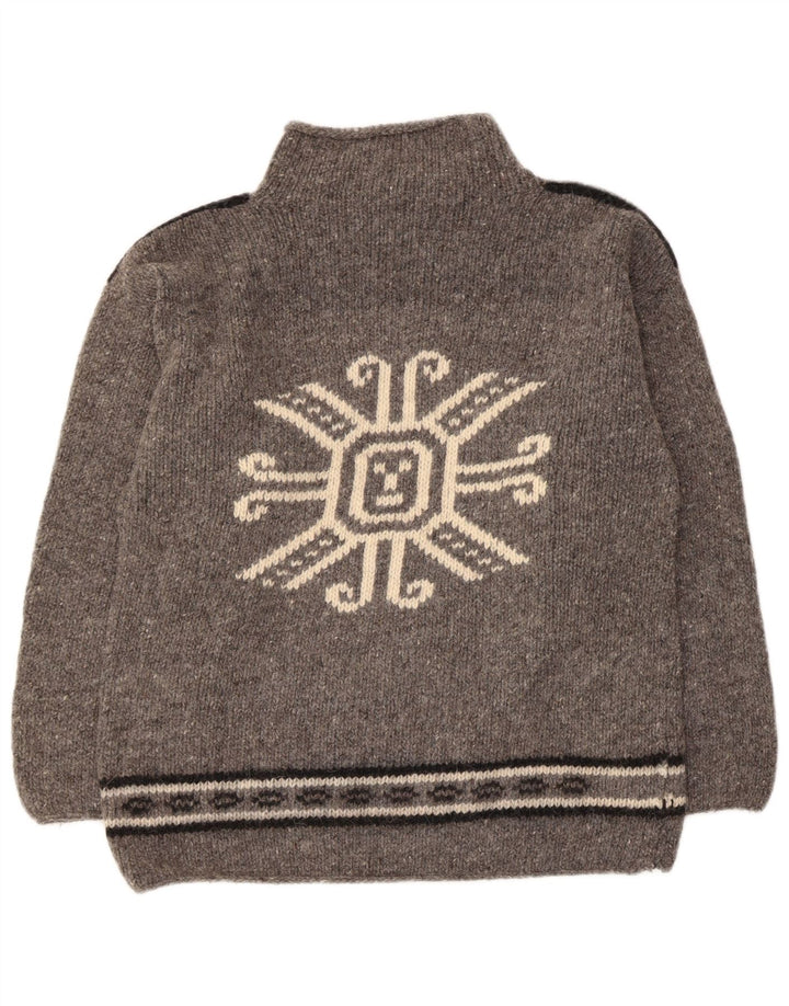 Vintage Womens Graphic Turtle Neck Jumper Sweater UK 12 Medium Grey Flecked