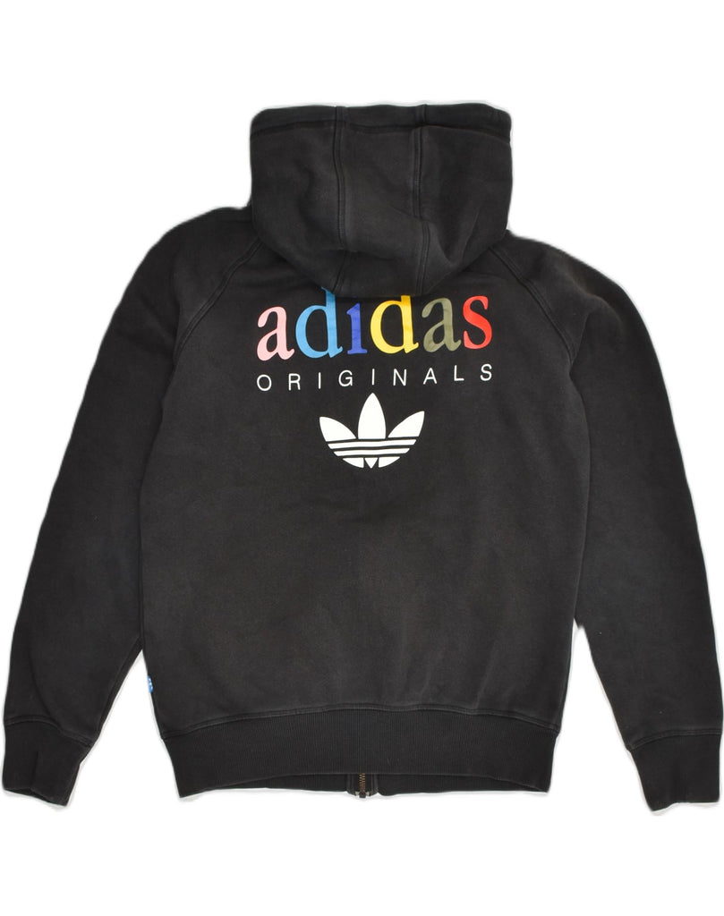 ADIDAS Womens Graphic Zip Hoodie Sweater UK 12 Medium  Black Polyester | Vintage Adidas | Thrift | Second-Hand Adidas | Used Clothing | Messina Hembry 