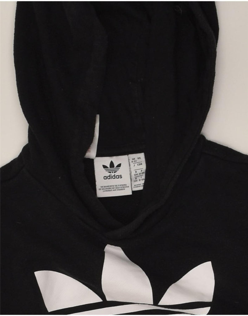 ADIDAS Boys Graphic Hoodie Jumper 8-9 Years Black Cotton | Vintage Adidas | Thrift | Second-Hand Adidas | Used Clothing | Messina Hembry 