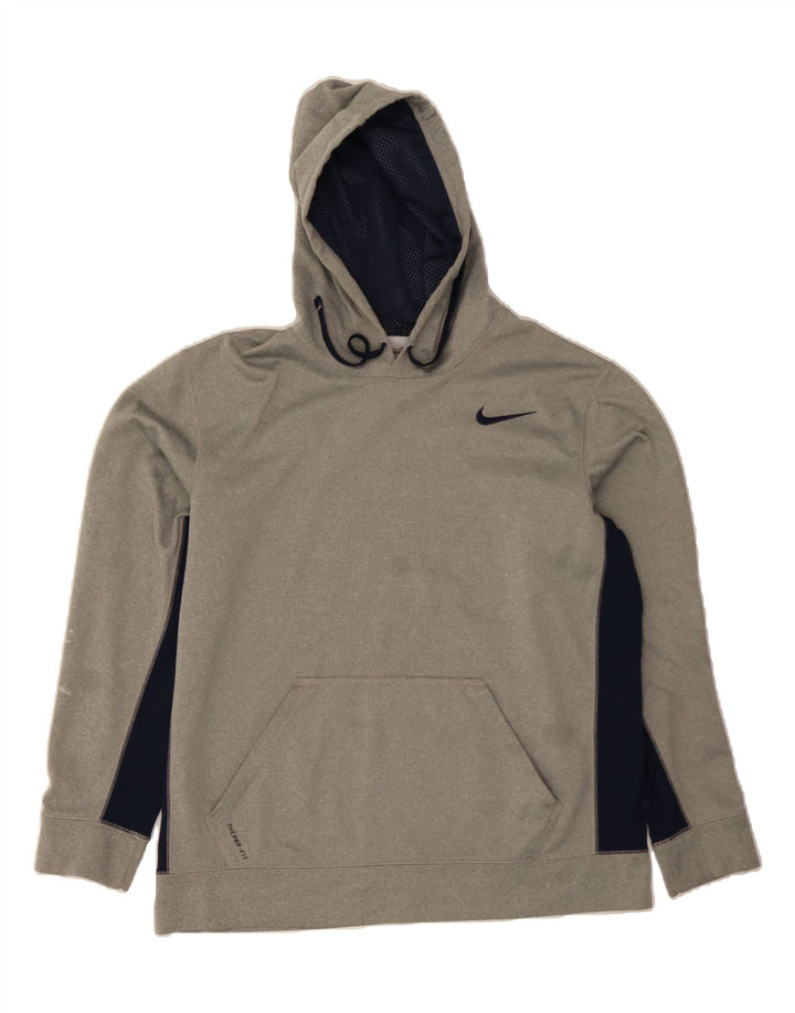 NIKE Mens Therma-Fit Hoodie Jumper Large Grey Colourblock Polyester Vintage Nike and Second-Hand Nike from Messina Hembry 