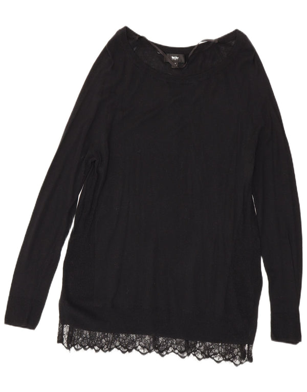 Mossimo Womens Longline Boat Neck Jumper Sweater UK 14 Large Black Cotton