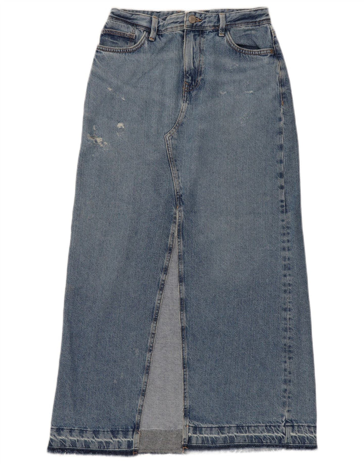 Zara Womens Maxi Distressed Denim Skirt XS W24  Blue