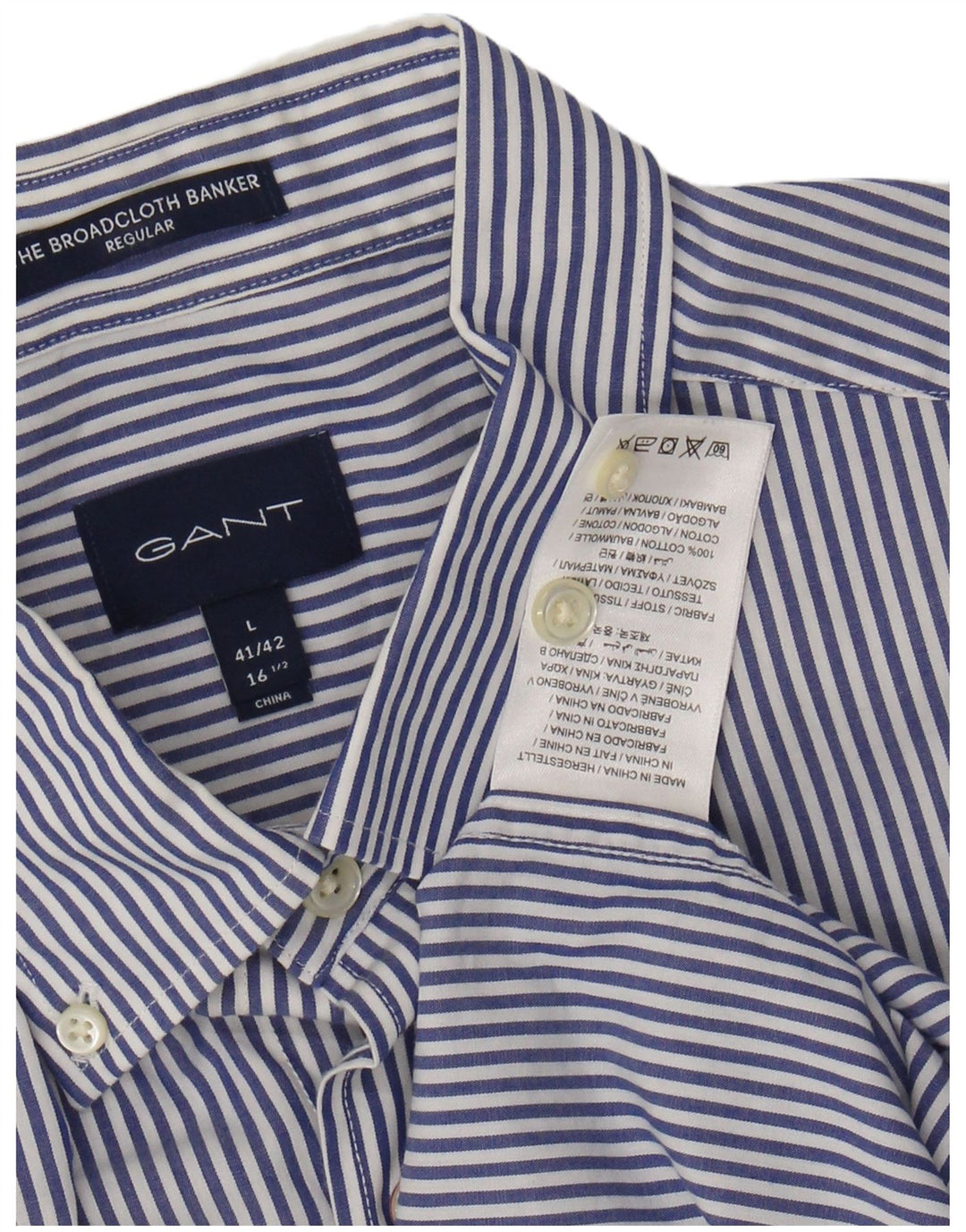 GANT Mens Regular Fit Shirt Size 41/42 16 1/2 Large Navy Blue Pinstripe