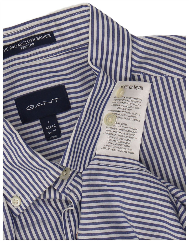 GANT Mens Regular Fit Shirt Size 41/42 16 1/2 Large Navy Blue Pinstripe