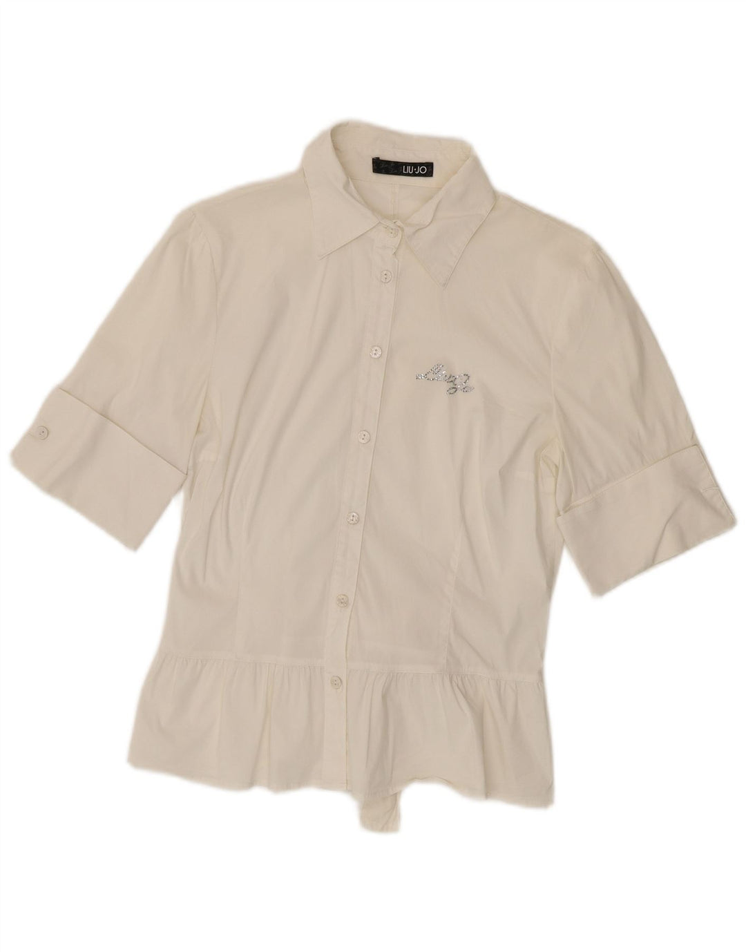 Liu Jo Womens Short Sleeve Shirt IT 44 Medium White Cotton