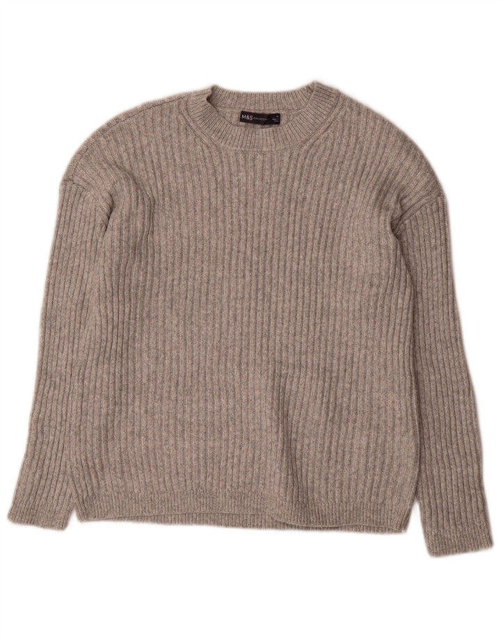Marks & Spencer Womens Crew Neck Jumper Sweater UK 12 Medium Grey Polyester