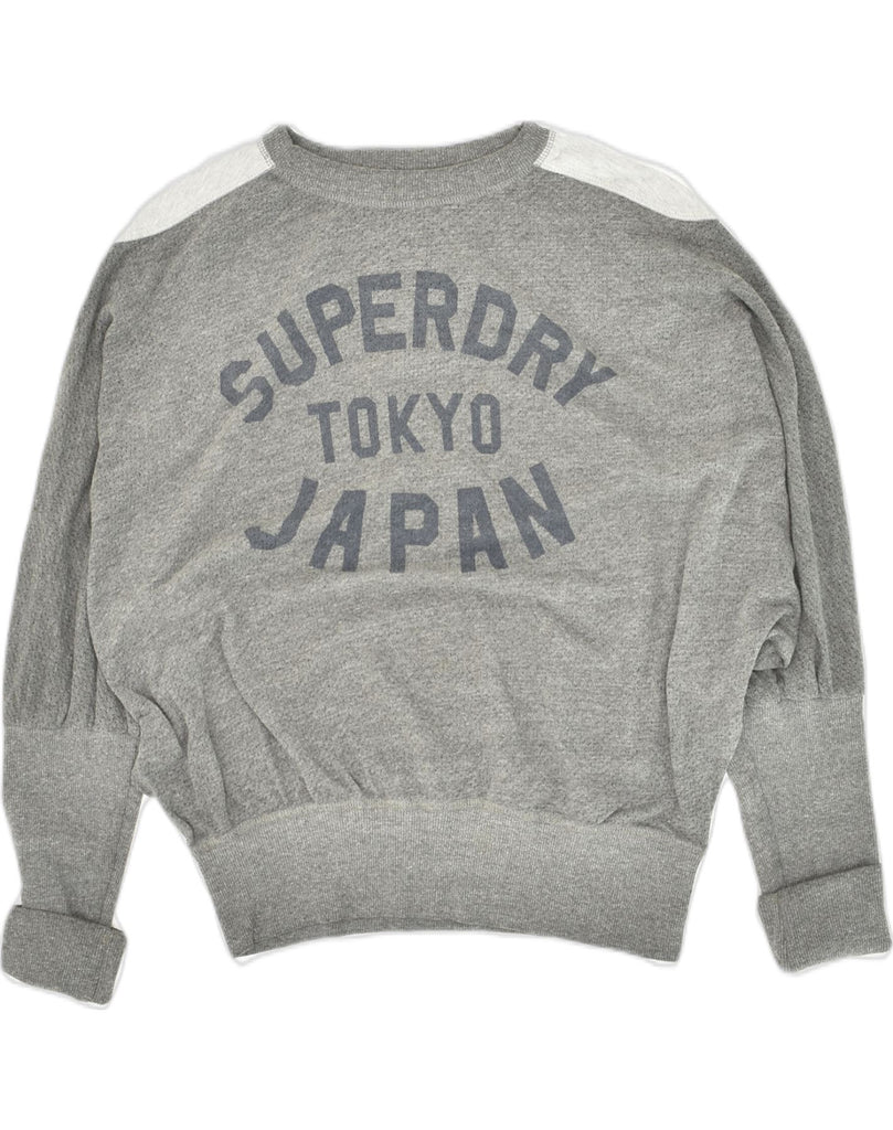 SUPERDRY Womens Graphic Sweatshirt Jumper UK 16 Large Grey Colourblock | Vintage Superdry | Thrift | Second-Hand Superdry | Used Clothing | Messina Hembry 