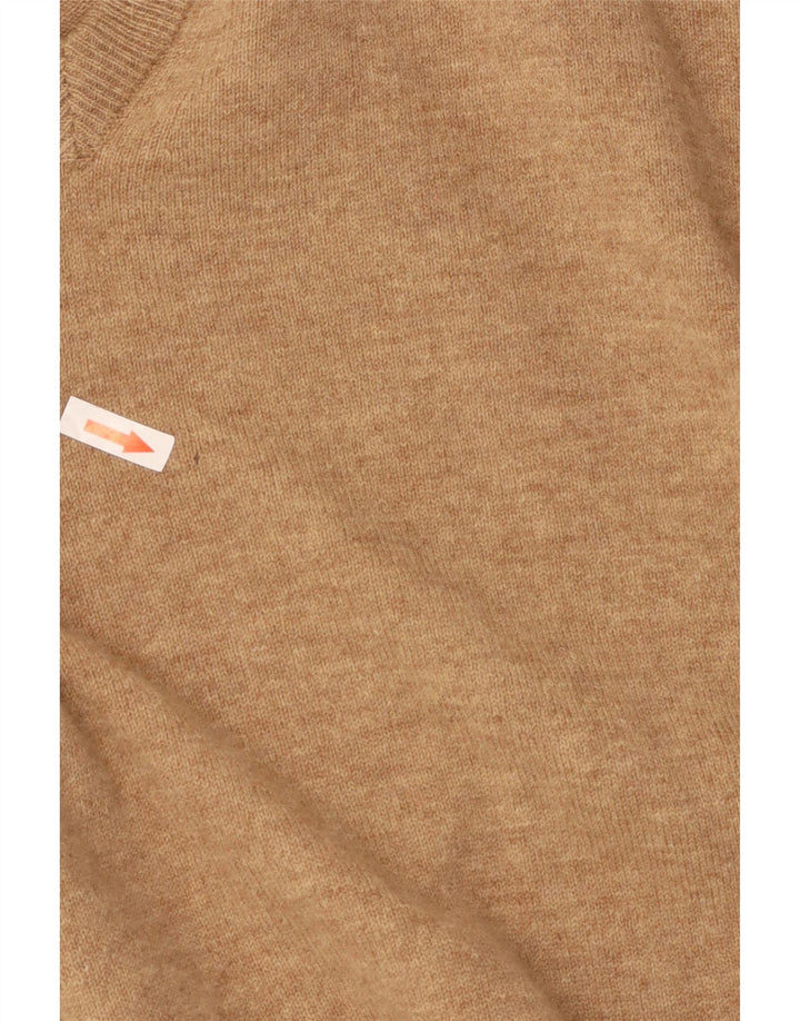 Massimo Dutti Mens V-Neck Jumper Sweater XL Beige Wool
