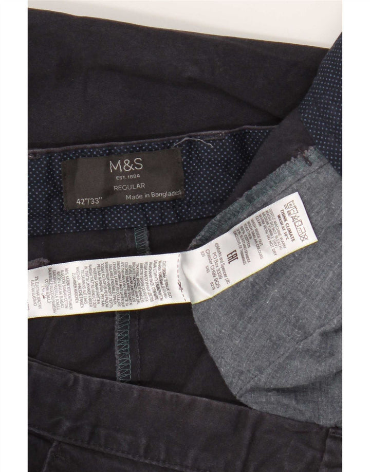 Marks & Spencer Mens Regular Chino Trousers W42 L33 Navy Blue Cotton