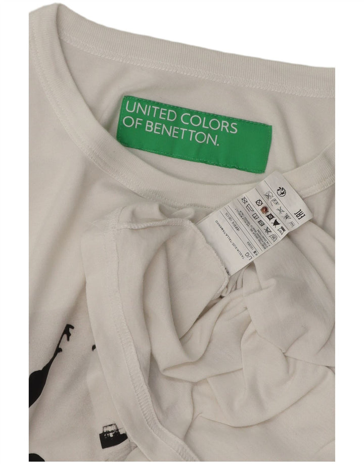 Benetton Mens Graphic T-Shirt Top Large White Cotton