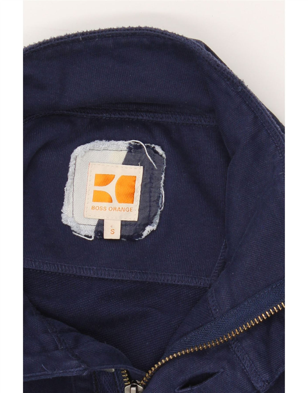 BOSS ORANGE Mens Button Neck Sweatshirt Jumper Small Navy Blue Cotton Vintage Boss Orange and Second-Hand Boss Orange from Messina Hembry 