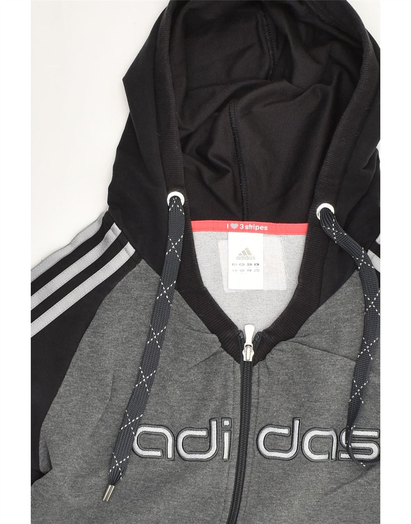 ADIDAS Womens Graphic Zip Hoodie Sweater UK 12 Medium Black Colourblock | Vintage Adidas | Thrift | Second-Hand Adidas | Used Clothing | Messina Hembry 