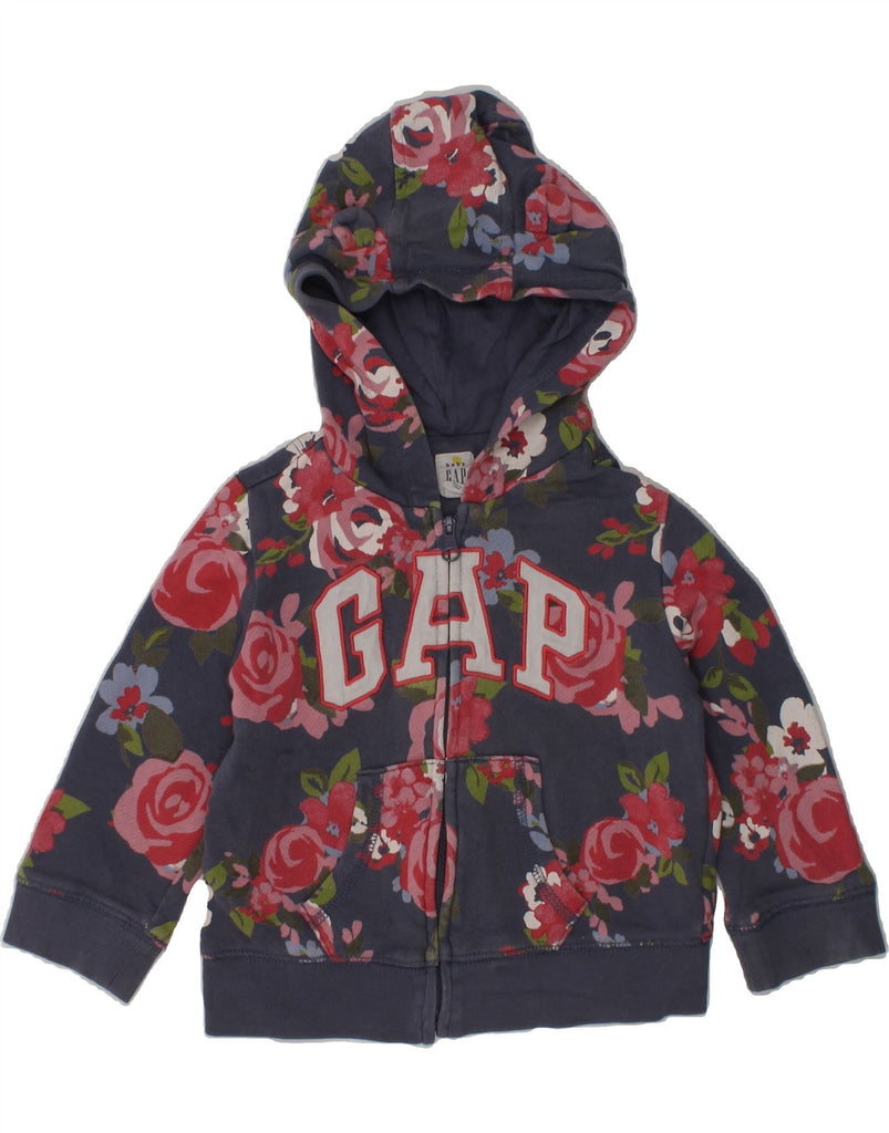 GAP Baby Girls Graphic Zip Hoodie Sweater 18-24 Months Navy Blue Floral | Vintage Gap | Thrift | Second-Hand Gap | Used Clothing | Messina Hembry 