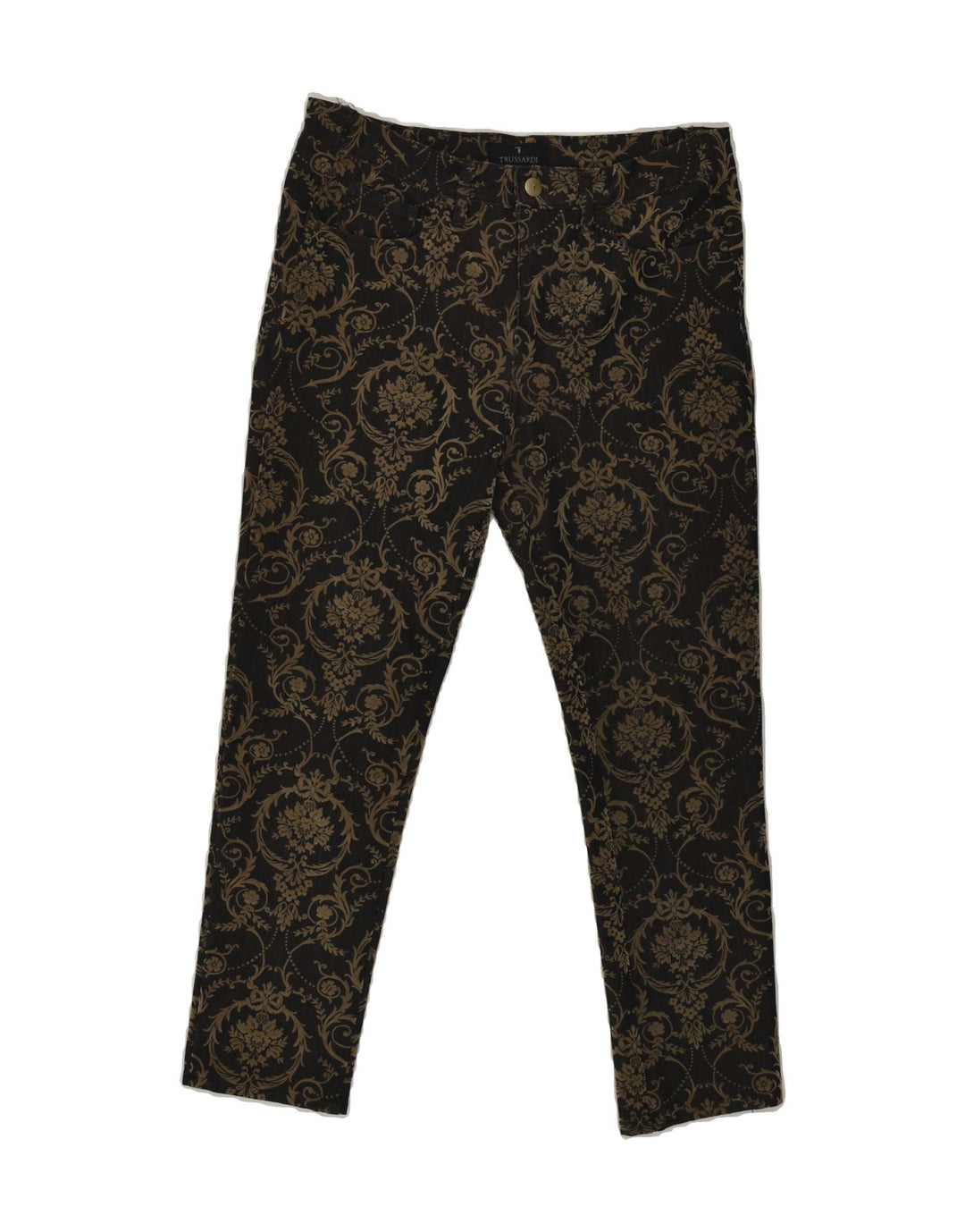 TRUSSARDI Womens Slim Casual Trousers W28 L24  Black Floral | Vintage Trussardi | Thrift | Second-Hand Trussardi | Used Clothing | Messina Hembry 