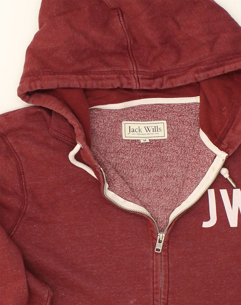 JACK WILLS Mens Graphic Zip Hoodie Sweater Medium Maroon Cotton | Vintage Jack Wills | Thrift | Second-Hand Jack Wills | Used Clothing | Messina Hembry 