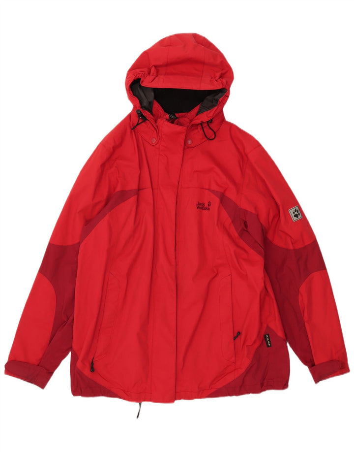 Jack Wolfskin Womens Hooded Rain Jacket UK 18/20 XL Red Polyamide