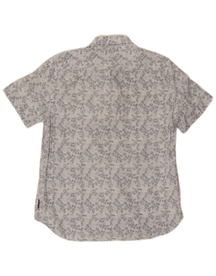 French Connection Mens Short Sleeve Shirt Large White Floral Cotton
