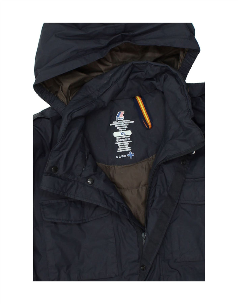 K-WAY Mens Hooded Windbreaker Jacket UK 42 XL Navy Blue Polyamide | Vintage K-Way | Thrift | Second-Hand K-Way | Used Clothing | Messina Hembry 