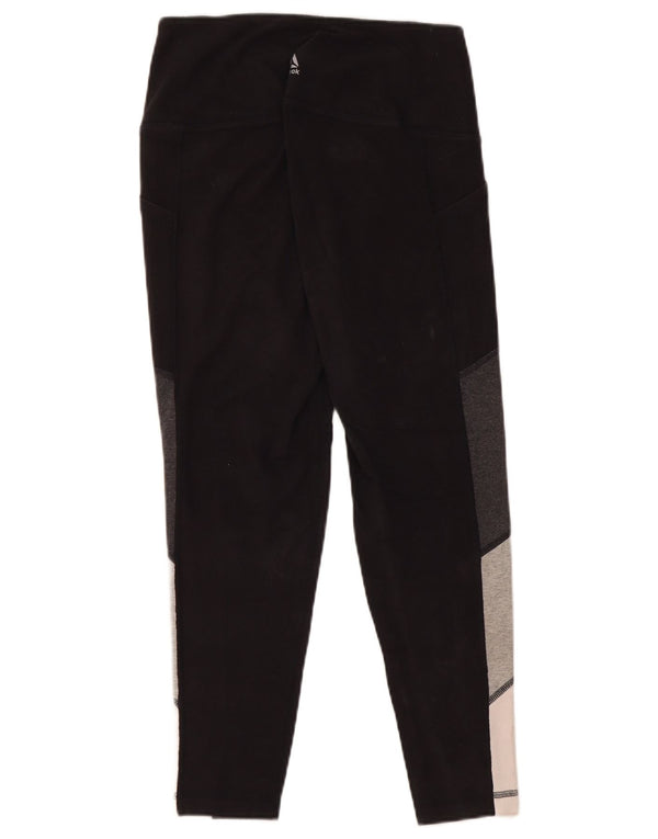 REEBOK Womens Leggings UK 10 Small Black Colourblock Cotton