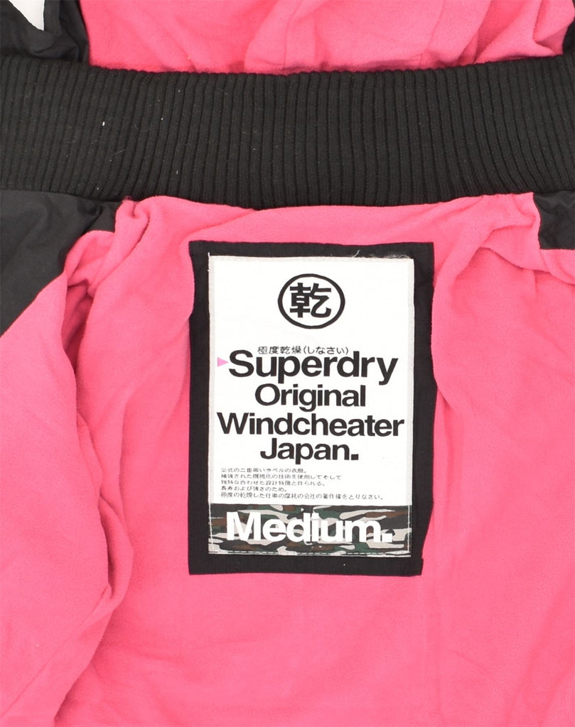 SUPERDRY Womens Hooded Windbreaker Jacket UK 14 Medium Black Nylon | Vintage Superdry | Thrift | Second-Hand Superdry | Used Clothing | Messina Hembry 