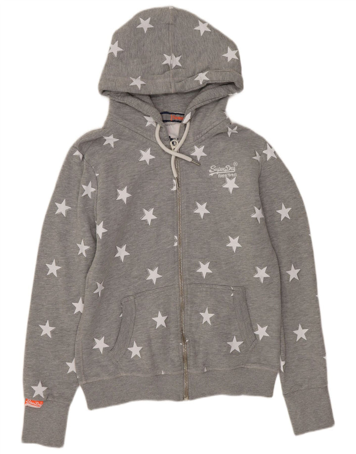 SUPERDRY Womens Abstract Pattern Zip Hoodie Sweater UK 12 Medium  Grey