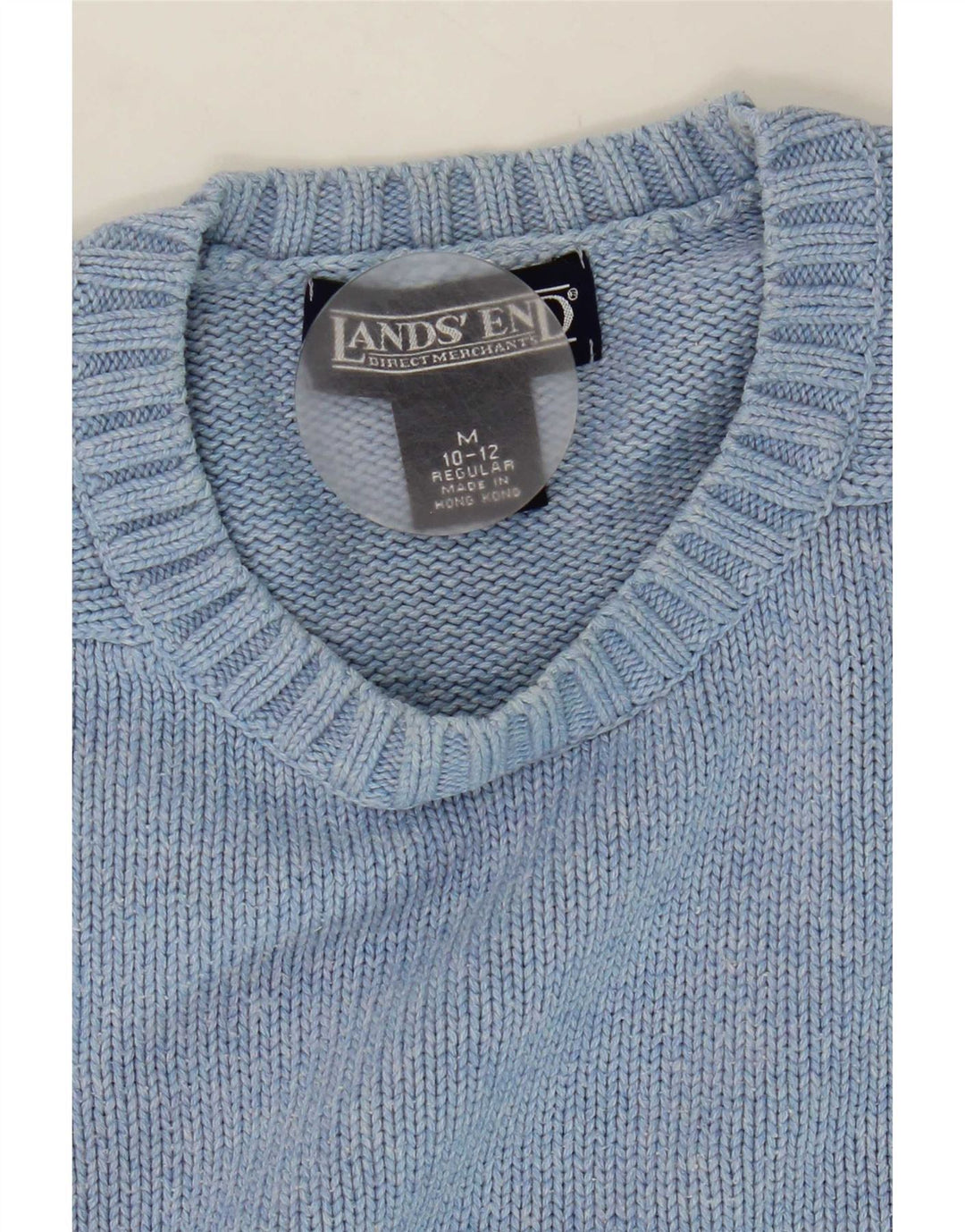 Lands End Womens Crew Neck Jumper Sweater UK 10/12 Medium Blue Cotton
