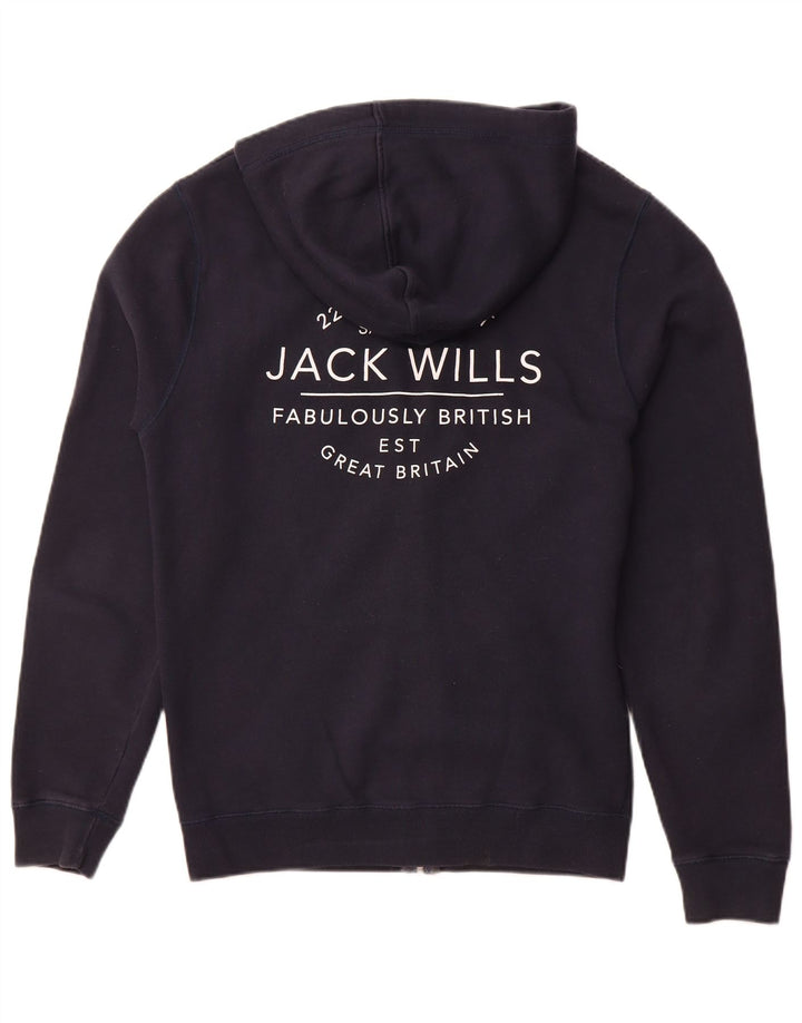 JACK WILLS Mens Graphic Zip Hoodie Sweater Medium Navy Blue Cotton