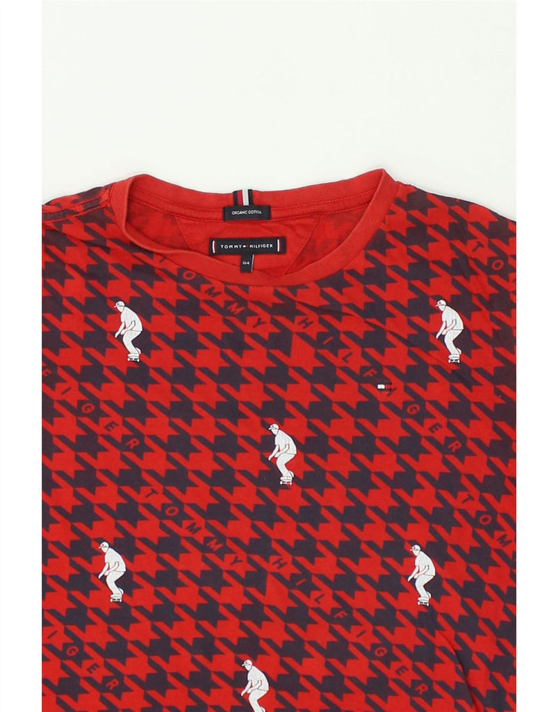 TOMMY HILFIGER Boys Graphic T-Shirt Top 13-14 Years Red Houndstooth Cotton | Vintage Tommy Hilfiger | Thrift | Second-Hand Tommy Hilfiger | Used Clothing | Messina Hembry 