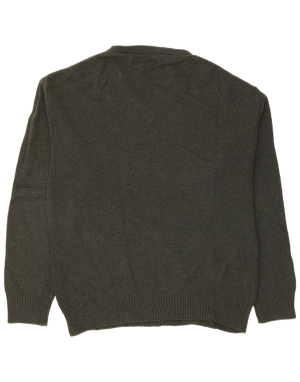 VINTAGE Mens V-Neck Jumper Sweater Medium Green Argyle/Diamond New Wool