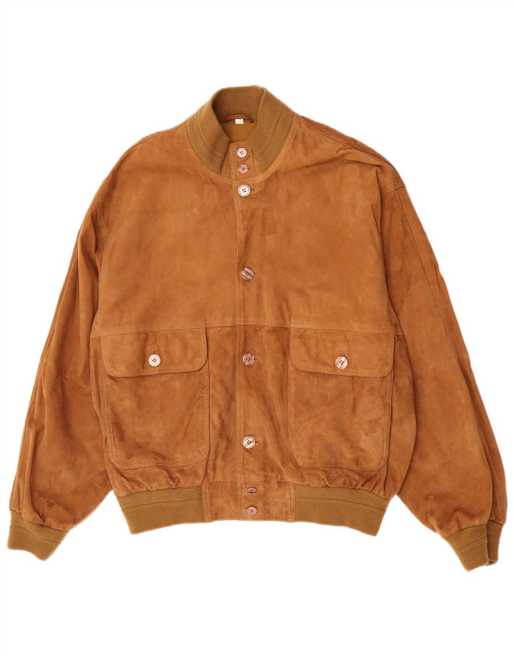 Vintage Mens Suede Bomber Jacket IT 52 XL Brown Leather