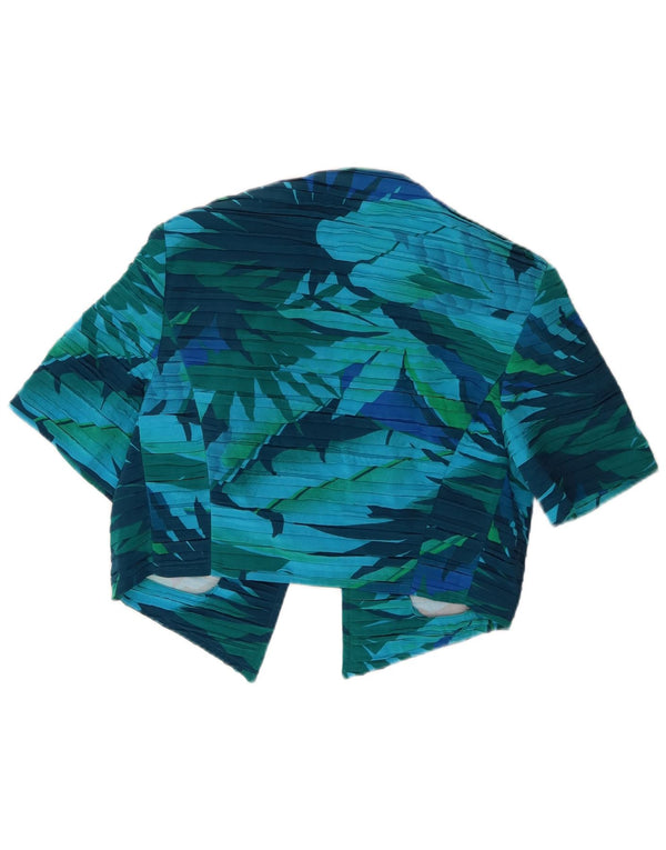 Vintage Womens Crop Open Cardigan Top UK 10 Small Blue Floral Silk