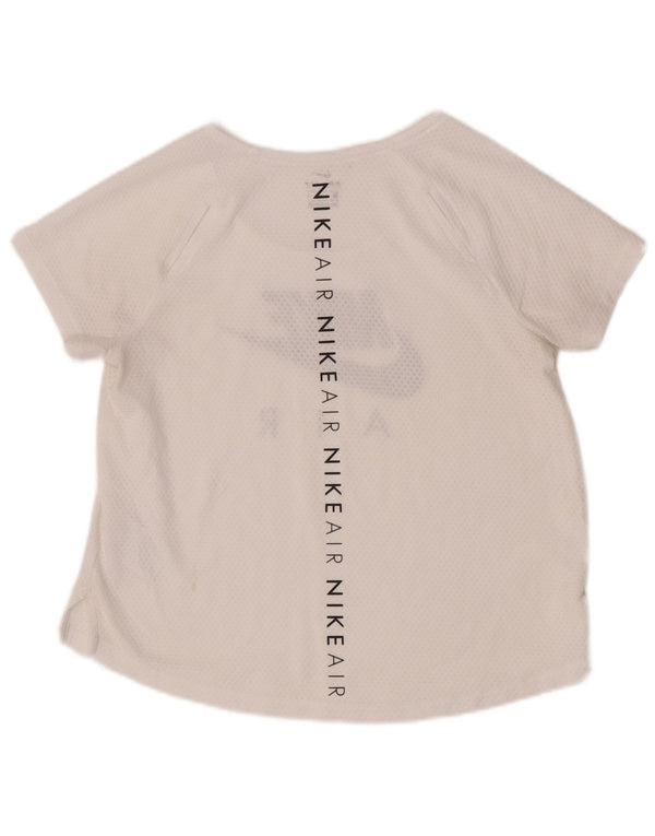 Nike Womens Dri Fit Graphic T-Shirt Top UK 14 Medium Off White Polyester