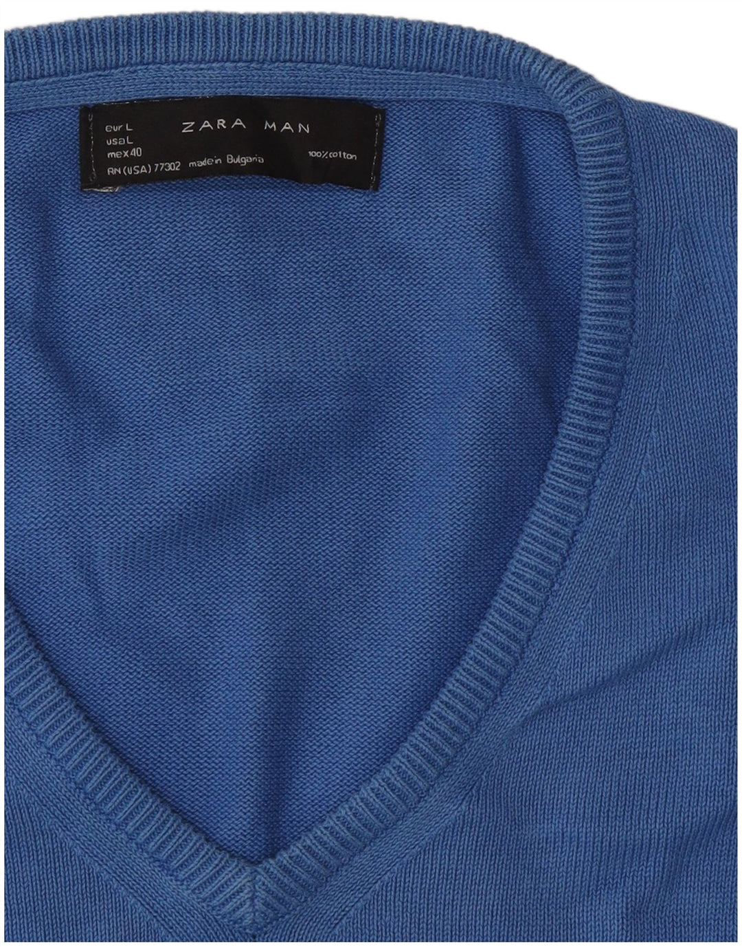 Zara Mens V-Neck Jumper Sweater Large Blue
