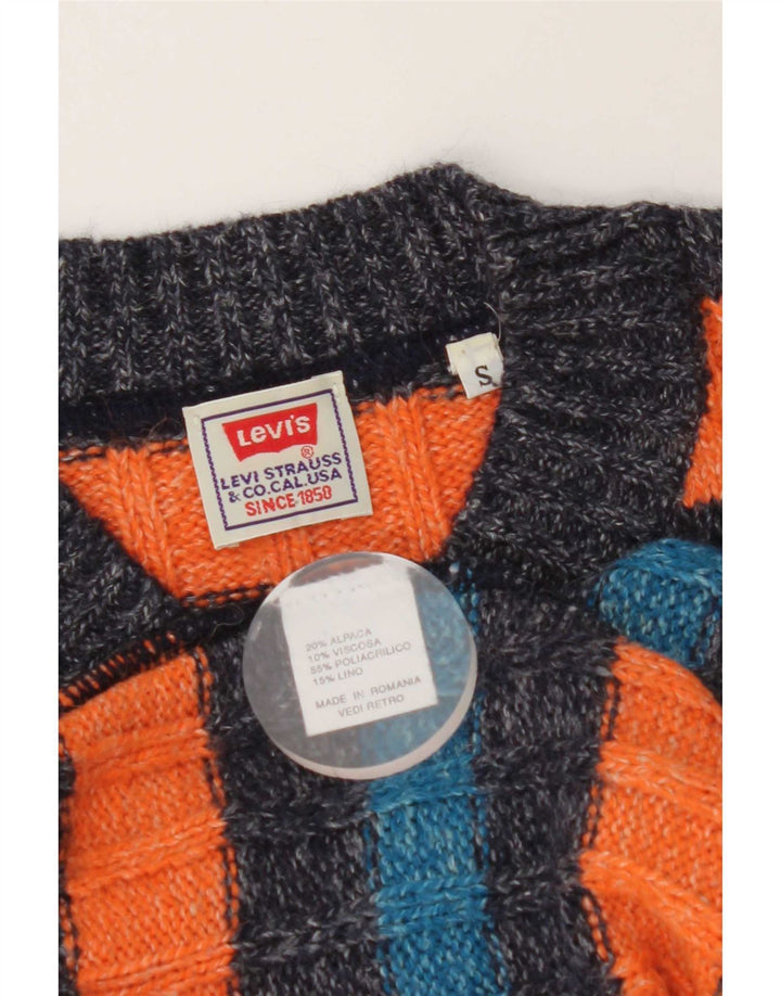 Levi's Mens V-Neck Jumper Sweater Small Orange Striped Alpaca Wool