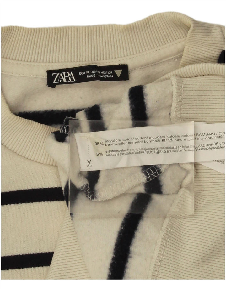 Zara Womens Crop Sweatshirt Jumper UK 14 Medium White Striped Cotton