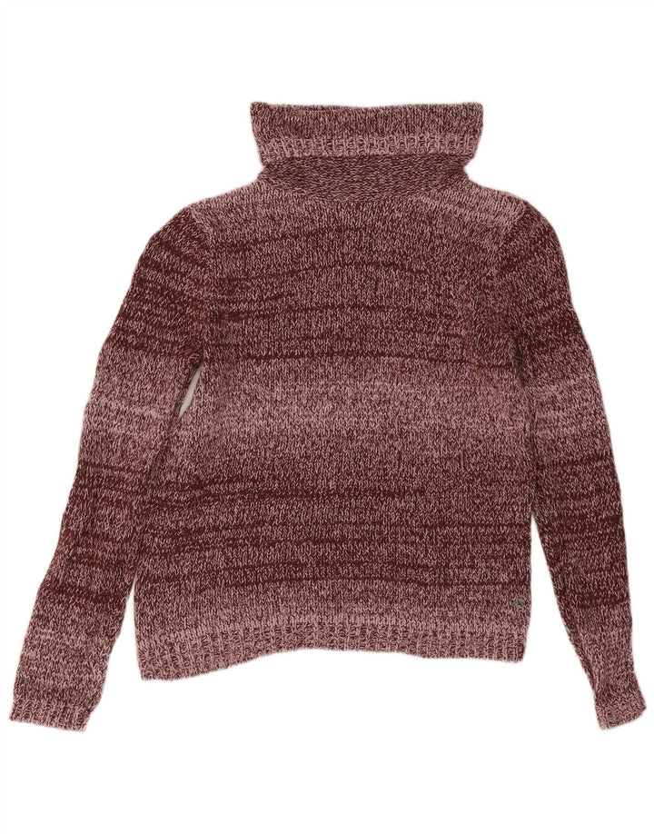 Eddie Bauer Womens Roll Neck Jumper Sweater UK 14 Medium Burgundy Striped
