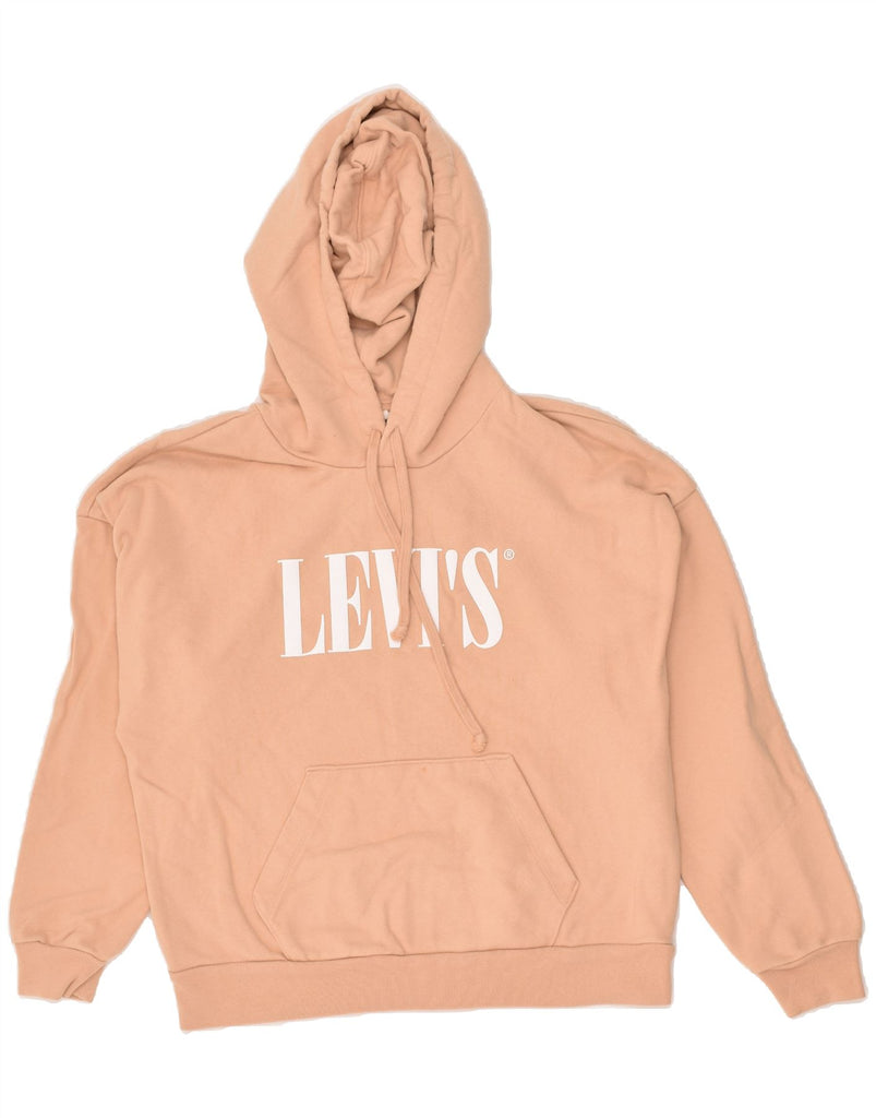 LEVI'S Womens Oversized Graphic Hoodie Jumper UK 6 XS Beige Cotton | Vintage Levi's | Thrift | Second-Hand Levi's | Used Clothing | Messina Hembry 