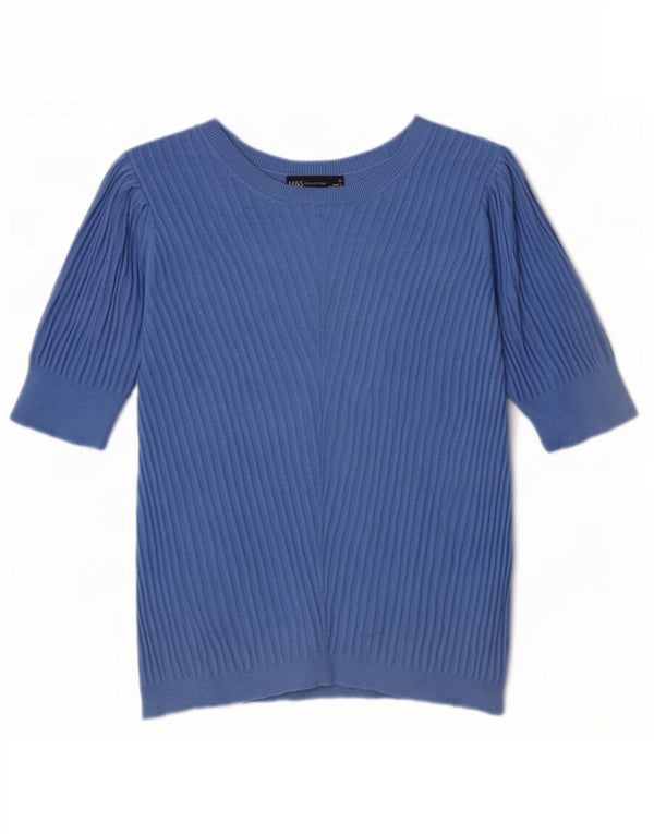 Marks & Spencer Womens Boat Neck Jumper Sweater UK 16 Large Blue