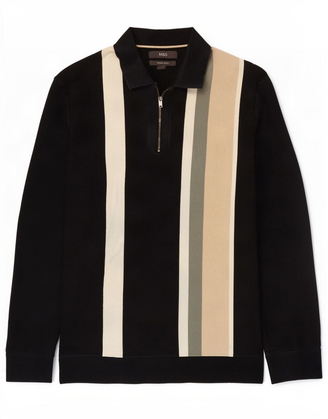 Marks & Spencer Mens Polo Neck Jumper Sweater Medium Black Colourblock