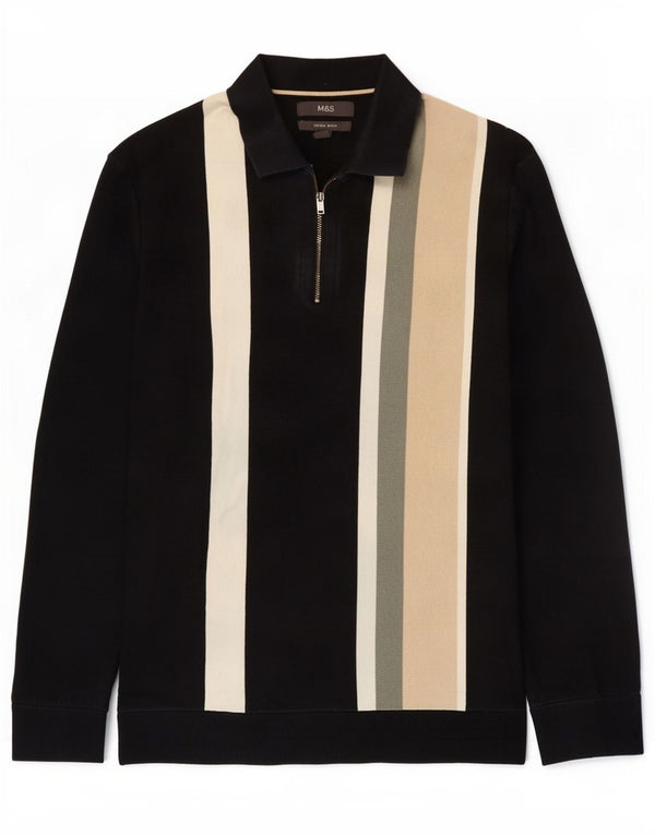 Marks & Spencer Mens Polo Neck Jumper Sweater Medium Black Colourblock