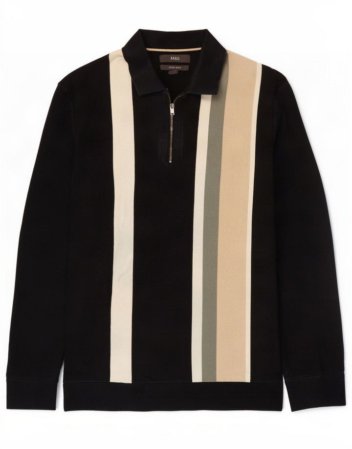 Marks & Spencer Mens Polo Neck Jumper Sweater Medium Black Colourblock