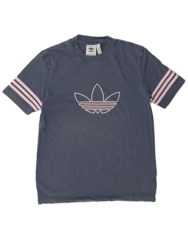 Adidas Womens Graphic T-Shirt Top UK 10 Small Blue Cotton