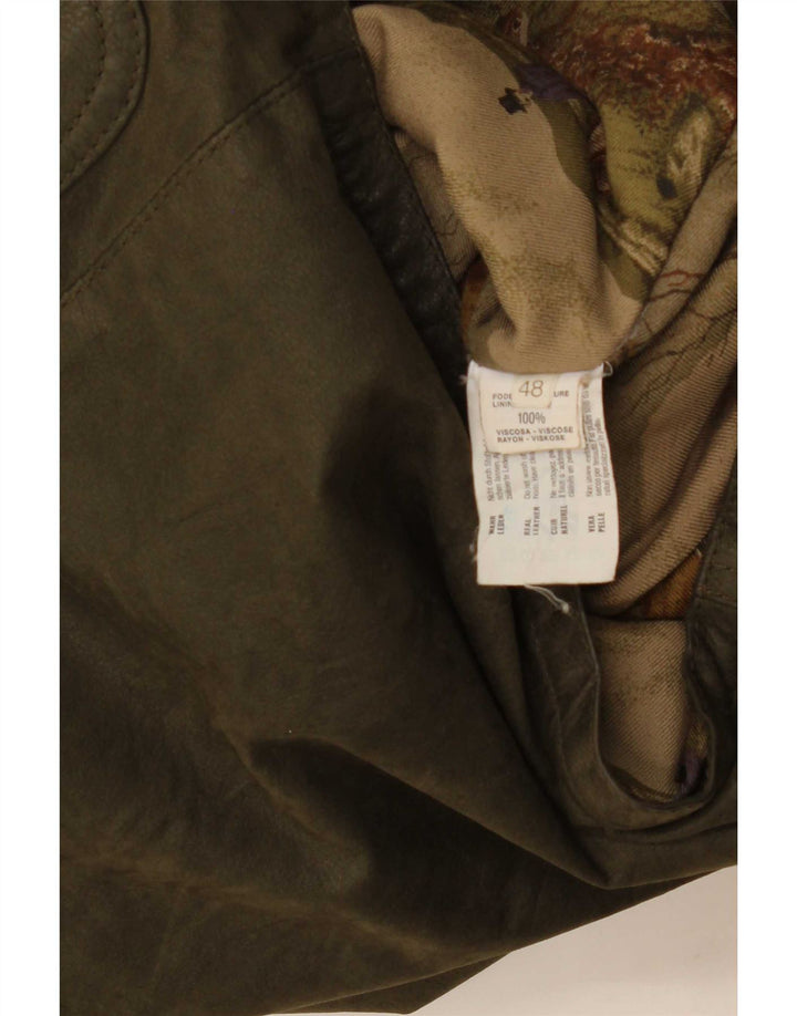 Vintage Mens Leather Coat IT 48 Medium Khaki