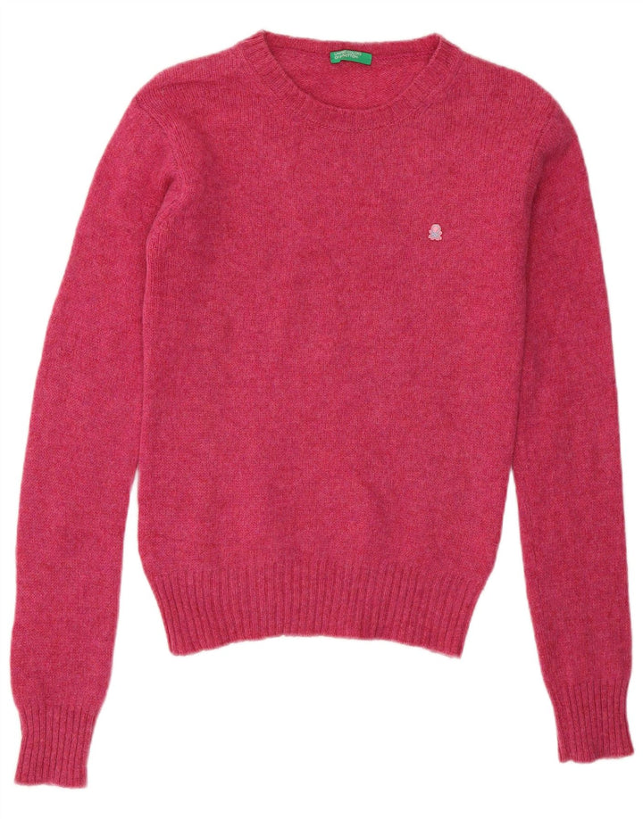Benetton Womens Crew Neck Jumper Sweater UK 8 Small Pink