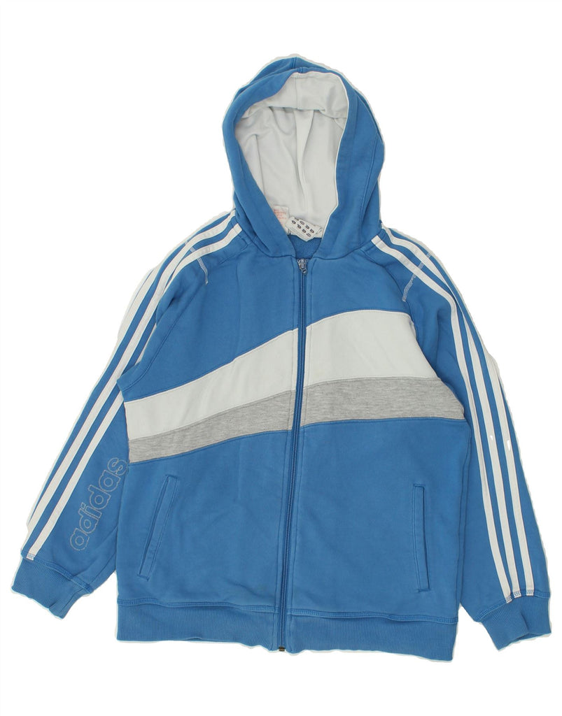 ADIDAS Boys Graphic Zip Hoodie Sweater 11-12 Years Blue Colourblock Cotton | Vintage Adidas | Thrift | Second-Hand Adidas | Used Clothing | Messina Hembry 