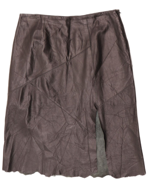 Vintage Womens Leather Skirt IT 48 XL W32 Black Leather