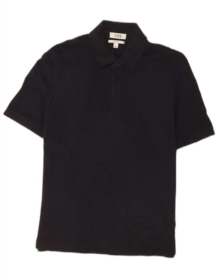Cos Mens Short Sleeve Regular Fit Polo Shirt Medium Black Cotton