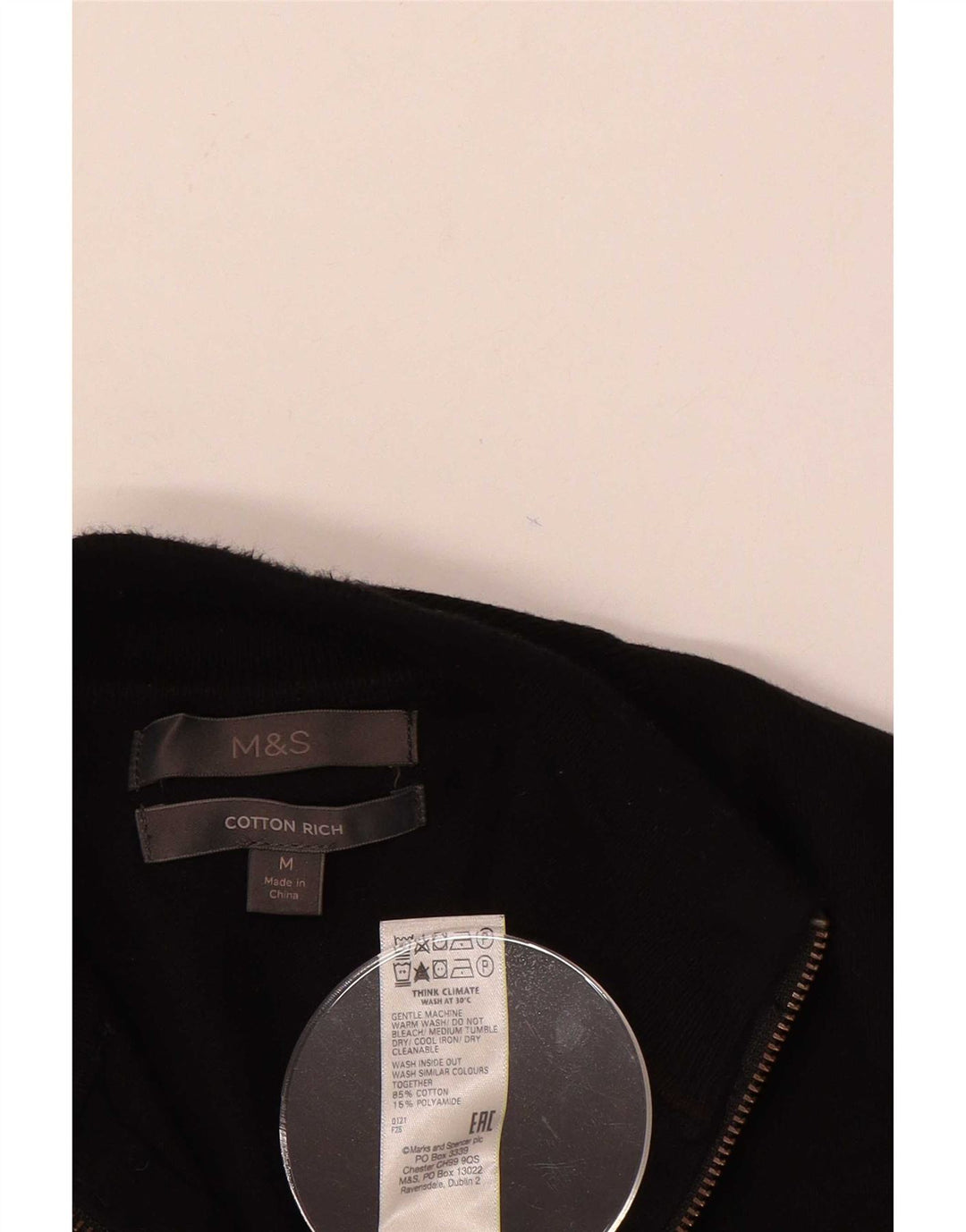 Marks & Spencer Mens Zip Neck Jumper Sweater Medium Black Cotton