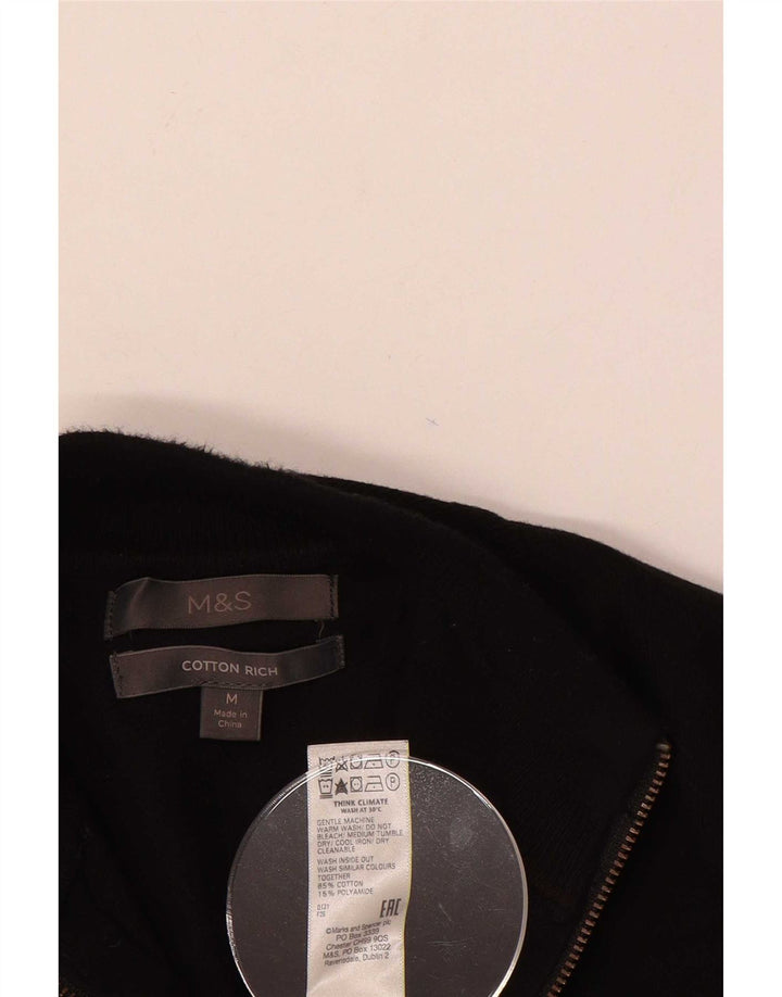 Marks & Spencer Mens Zip Neck Jumper Sweater Medium Black Cotton
