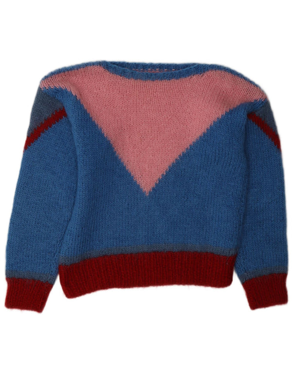 Vintage Womens Boat Neck Jumper Sweater UK 14 Medium Blue Colourblock